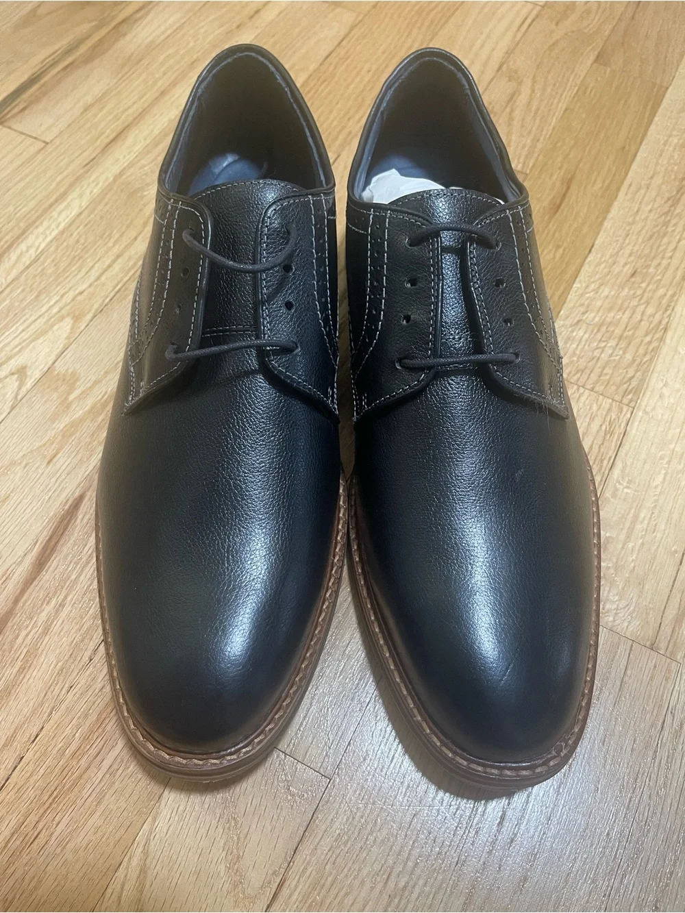 Johnston & Murphy Black Leather XC Flex Raleigh Plain Toe Shoes
